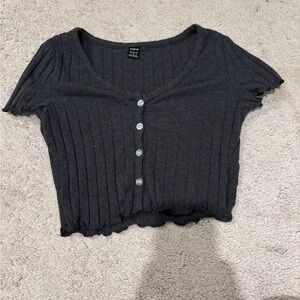 Grey cropped button-up top